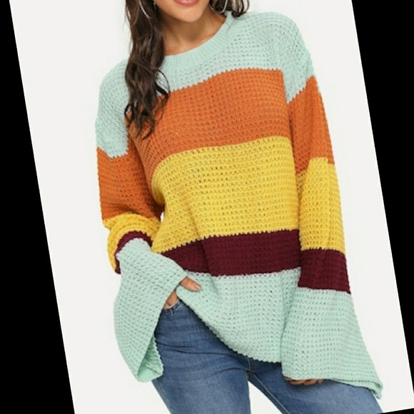 LAST ONE! Wool Blend Striped Boho Sweater - Picture 6 of 7